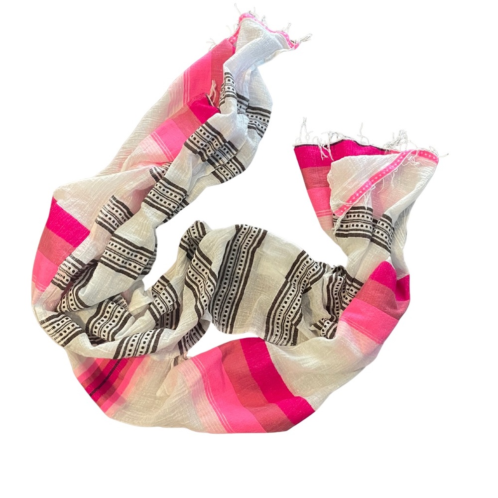 Lemlem Cotton Blend Pink and White Patterned Scarf